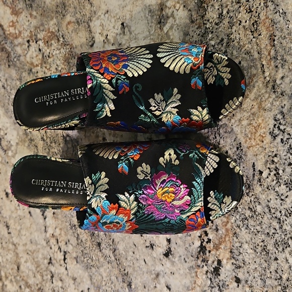 👠Christian Siriano Black Multicolor Floral Mules - Picture 1 of 9